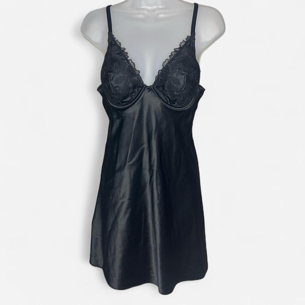 Victoria's Secret Black Lace Satin Chemise